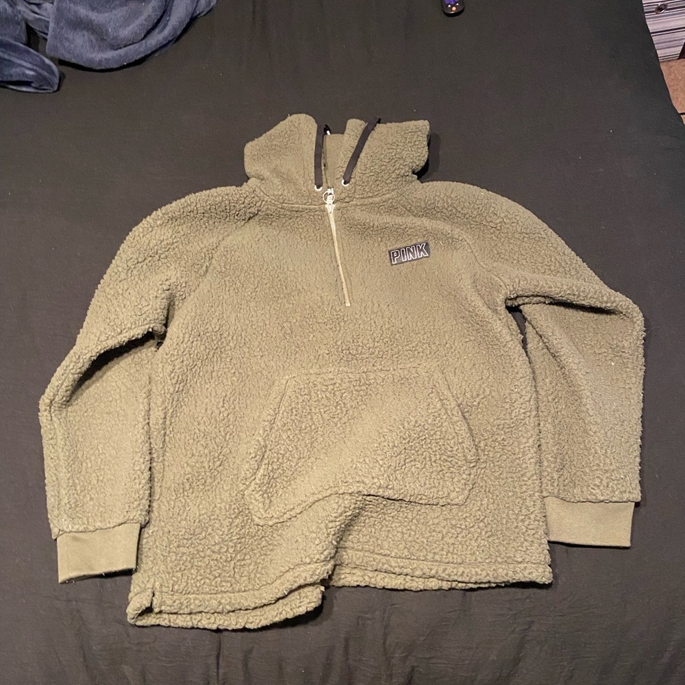 Olive green pink sherpa jacket